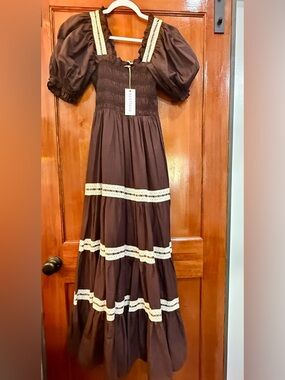 Neuflora Kira Chocolate Brown Smocked Dress with Lace Straps